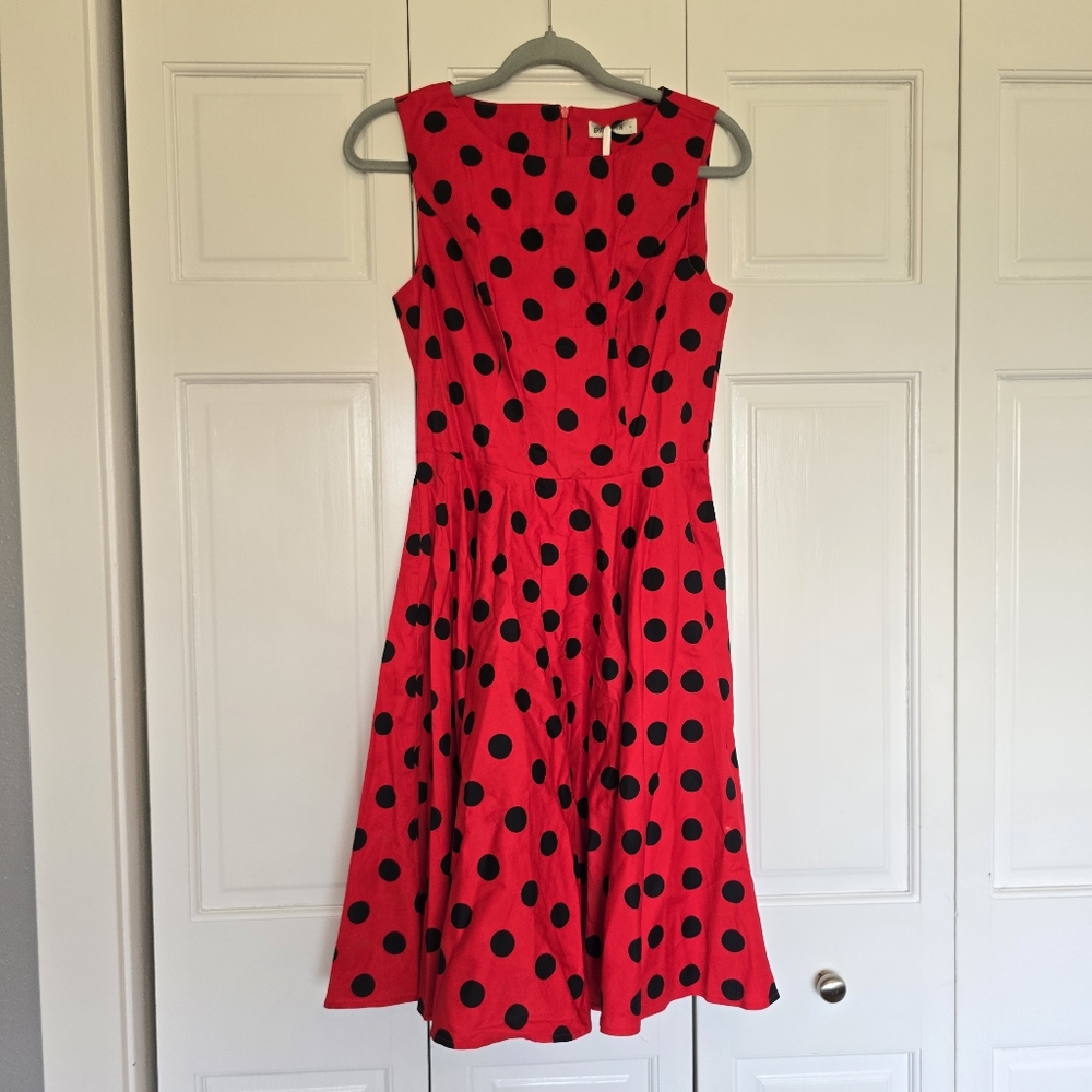 Grace Karin Size Small Red Polka Dot Pinup Swing Dress - Picture 2 of 9